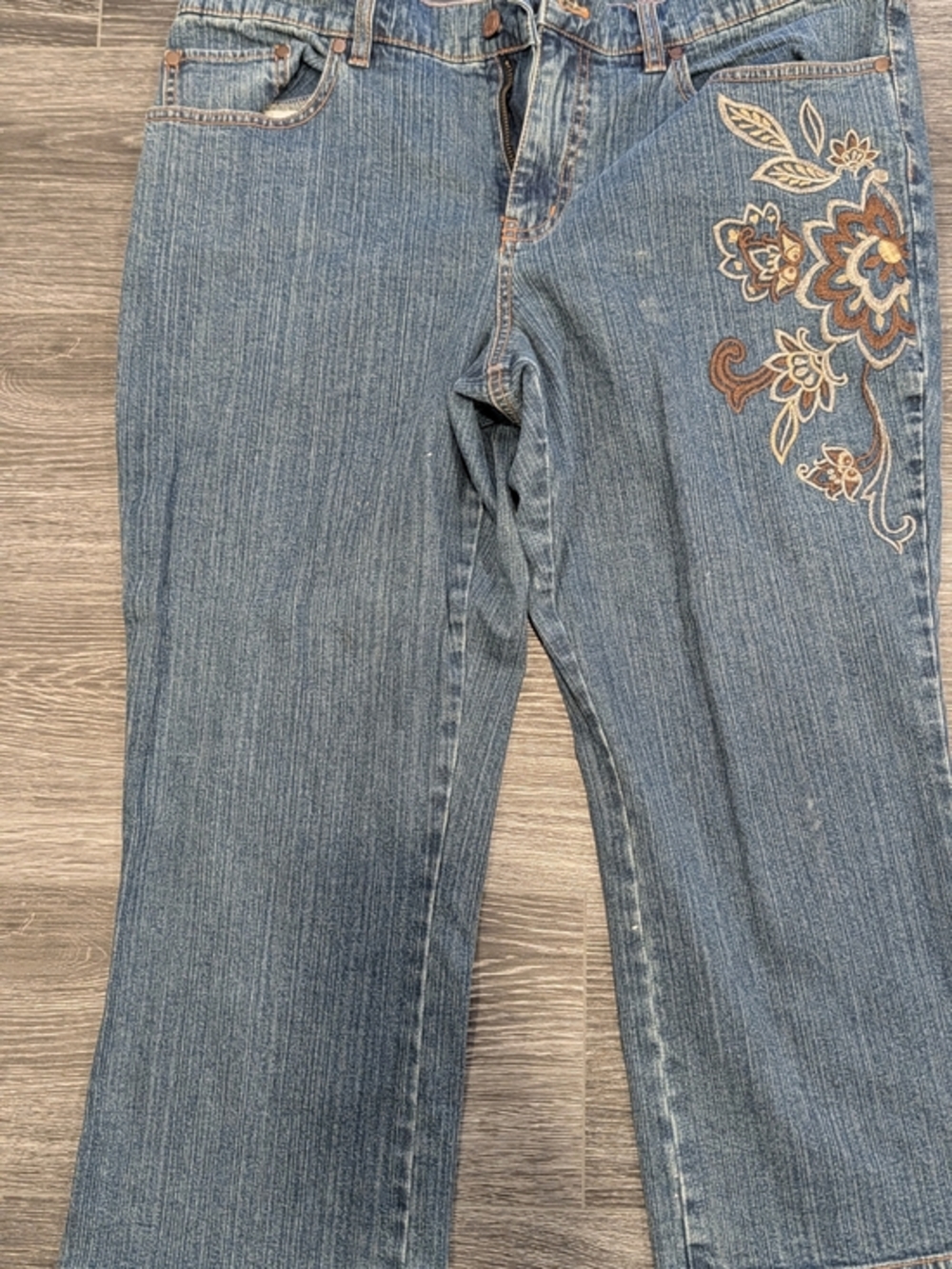 New York & Company Blue Denim Shorts with Floral Embroidery